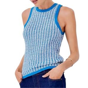 ANN TAYLOR Halter Sweater Tank Knit Top in Blue/White Size Large — SO PRETTY!!!